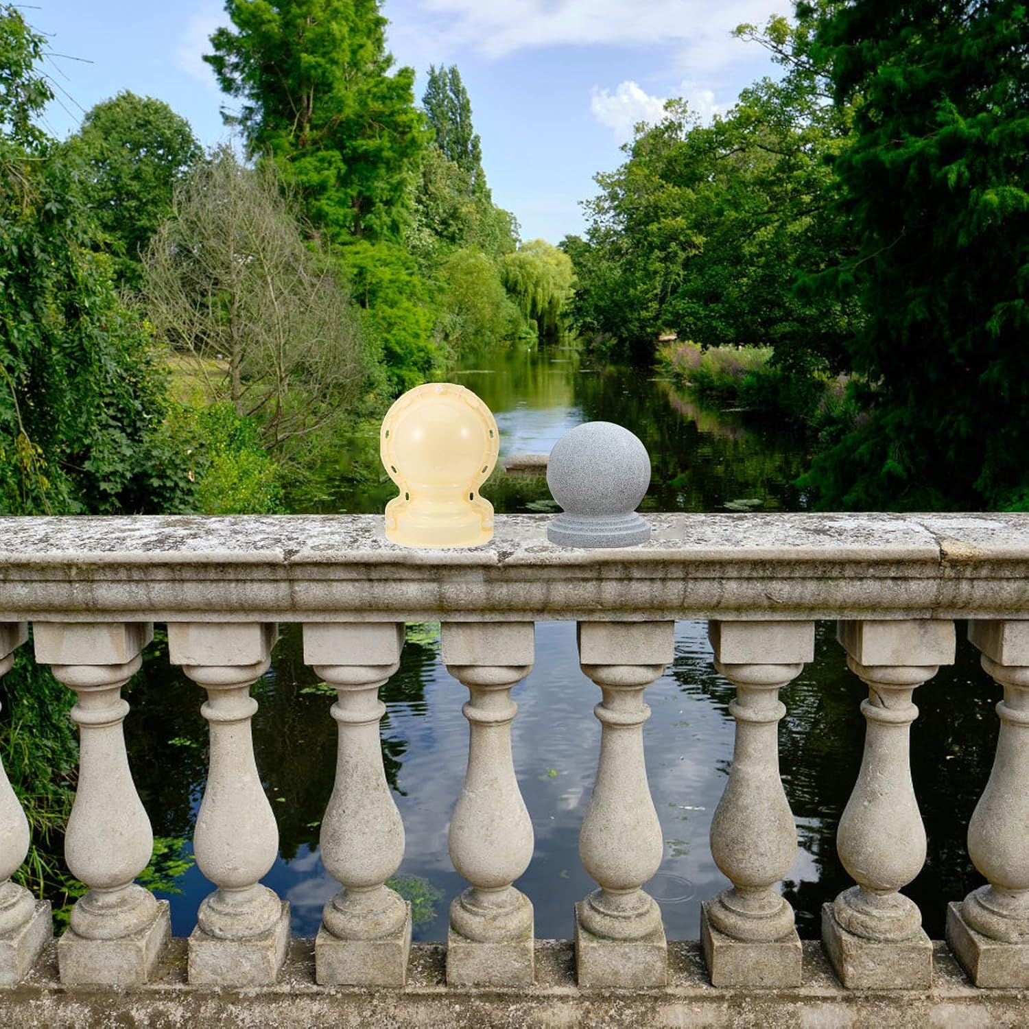 Baluue Roman Column Ball Mold 13In Lightweight Plastic Concrete Mold for DIY Garden Fence Balcony Decorative Spherical Cement Casting Portable