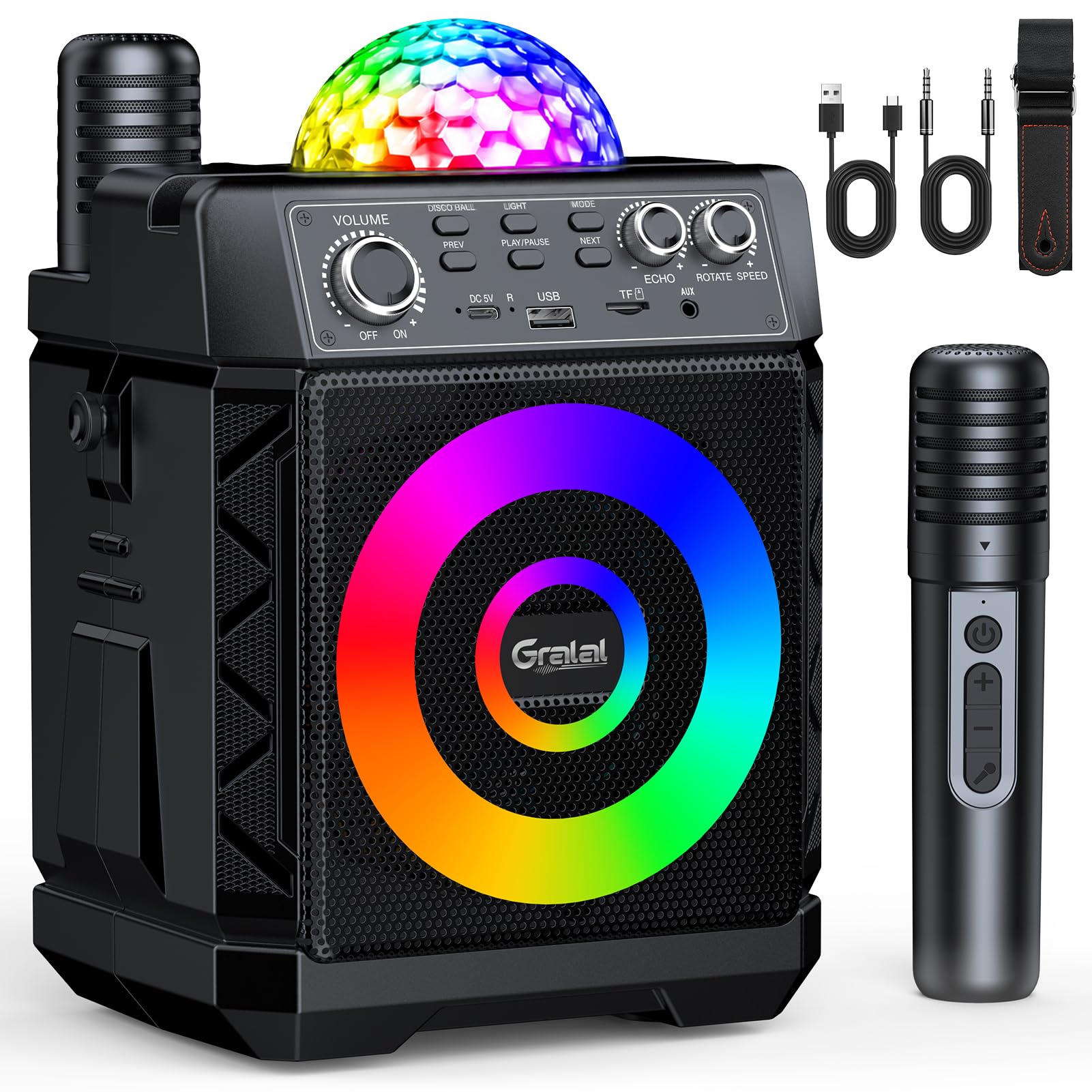 Karaoke Adulte, Lumières Disco & Recharge Magnétique des 2 Micros, Micro Karaoke Enfant Compatible avec TV/Smartphone/AUX/USB pour Les fête, Les Anniversaire, Les Voyage