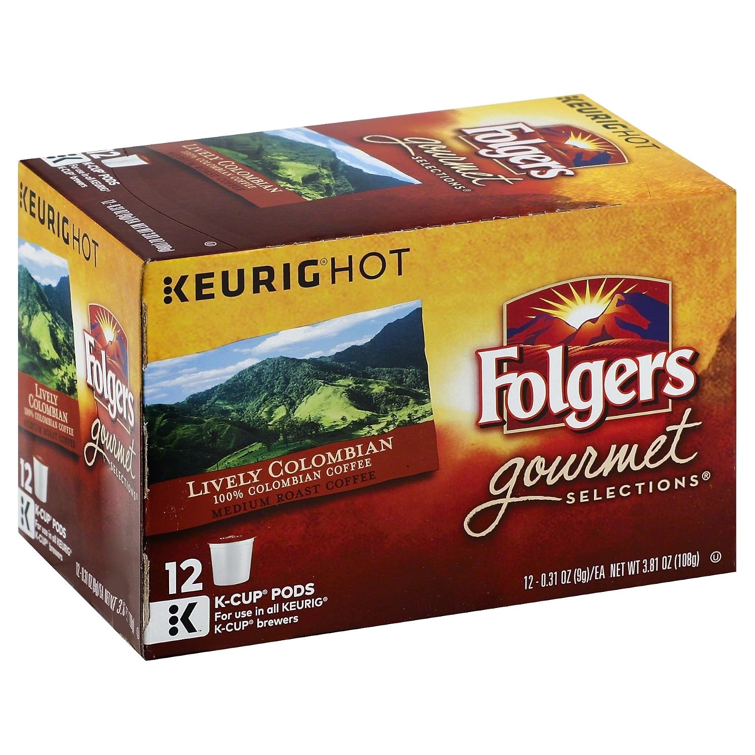 Folgers 100% Colombian Coffee, K Cup Pods for Keurig Brewers, 72 Count