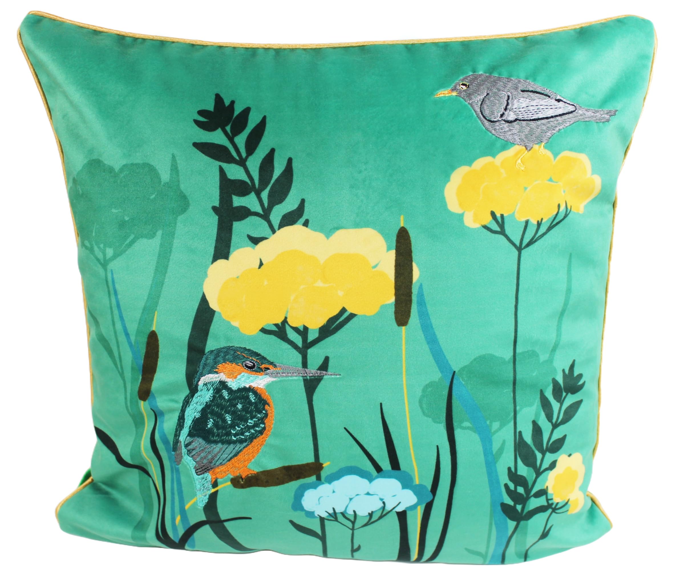 Peggy Wilkins Nature Reserve Kingfisher Embroidered Cushion Nature Design – 45 x 45cm Velvet Decorative Throw Pillow with Zip Cover Wildlife Home Decor