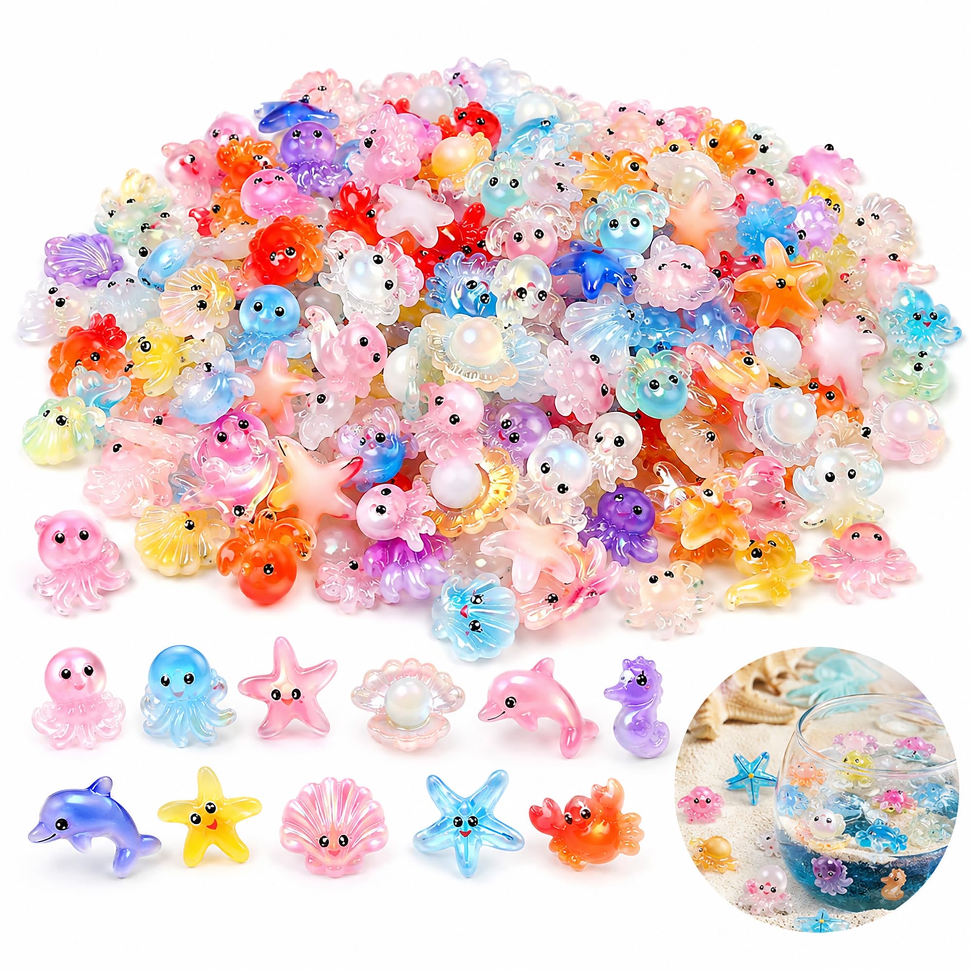 EZOOU Resin Animals 100 PCS Mini Sea Animal Figurines - Tiny Ocean Creature Decorations - Mixed Miniature Resin Animals for Aquarium Fish Tank Fairy Garden DIY Crafts