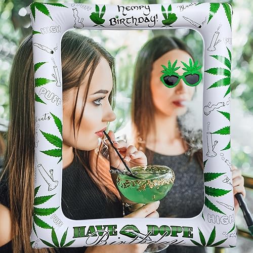 Miniatura 5 de Fiesta de cumpleaños con temática de marihuana inflable para cabina de fotos y selfies, marihuana gigante, marihuana, marihuana, decoración de