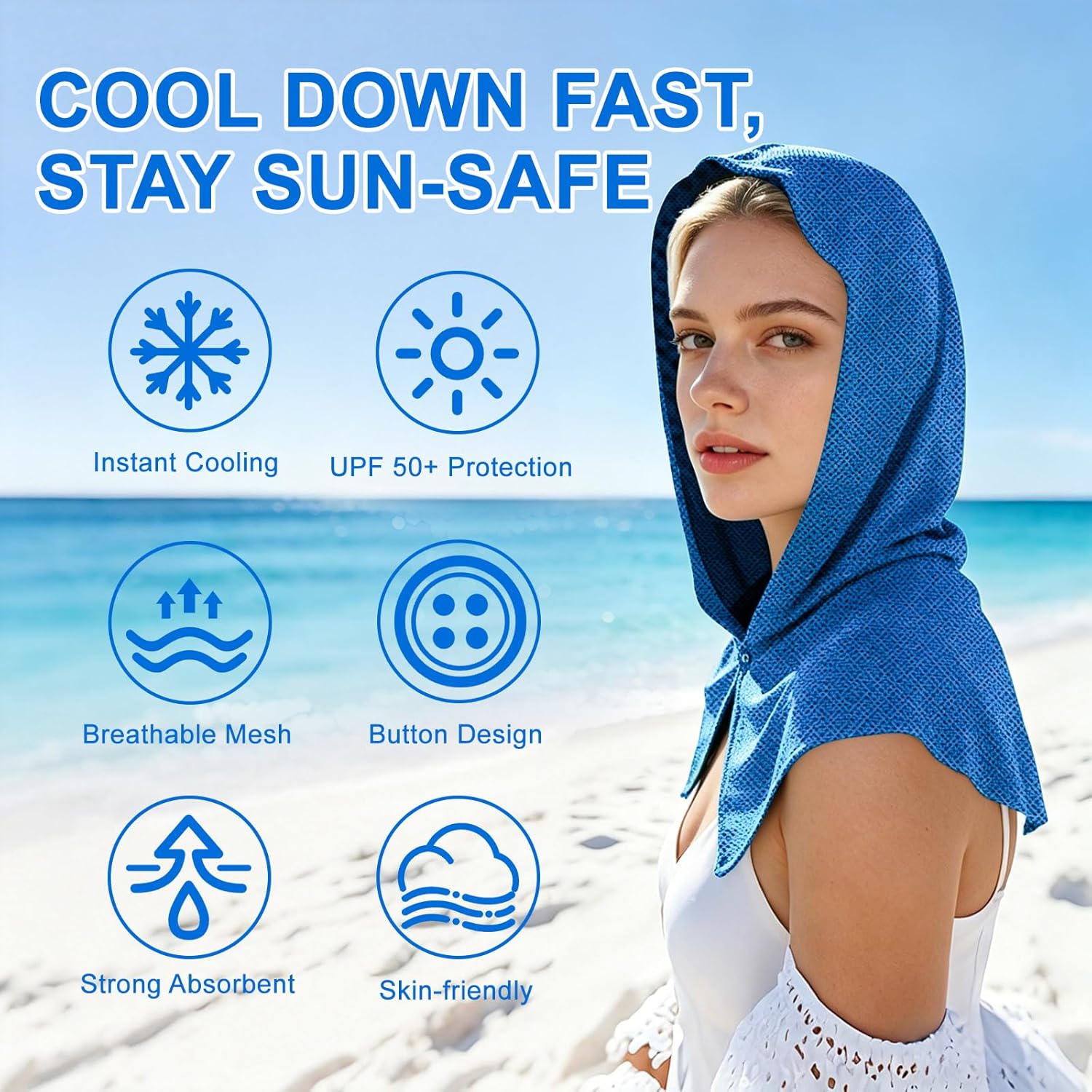 3 Pack Cooling Hoodie Towels for Neck and Face, UPF 50 Sun Protection & Instant Cooling Towels for Hot Weather, Soft Breathable Towel for Work Out, Sport, Gym, Camping & More Activities