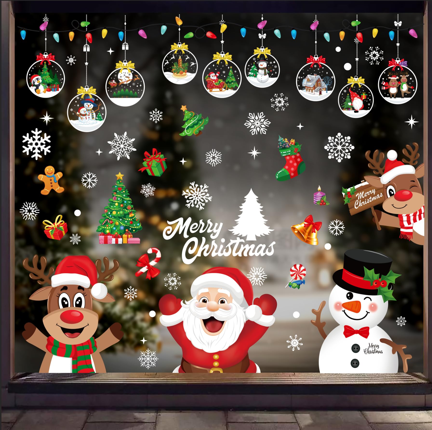 AMLOOPH Large Christmas Window Stickers, Santa Claus Xmas Window Clings