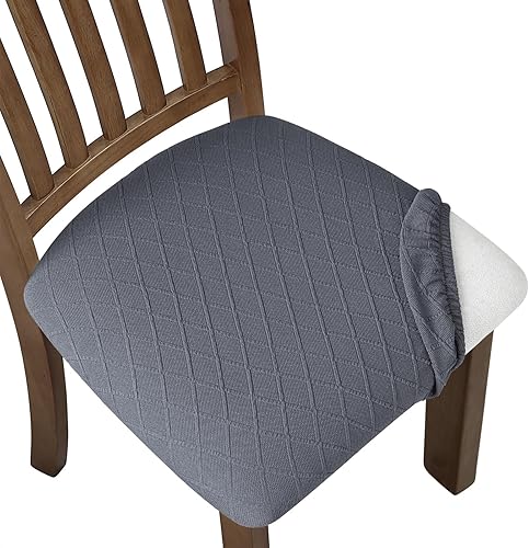 Juego de 6 fundas elásticas de tela jacquard para cojín de sillas de comedor, extraíbles y lavables, antipolvo (6 unidades, color gris)