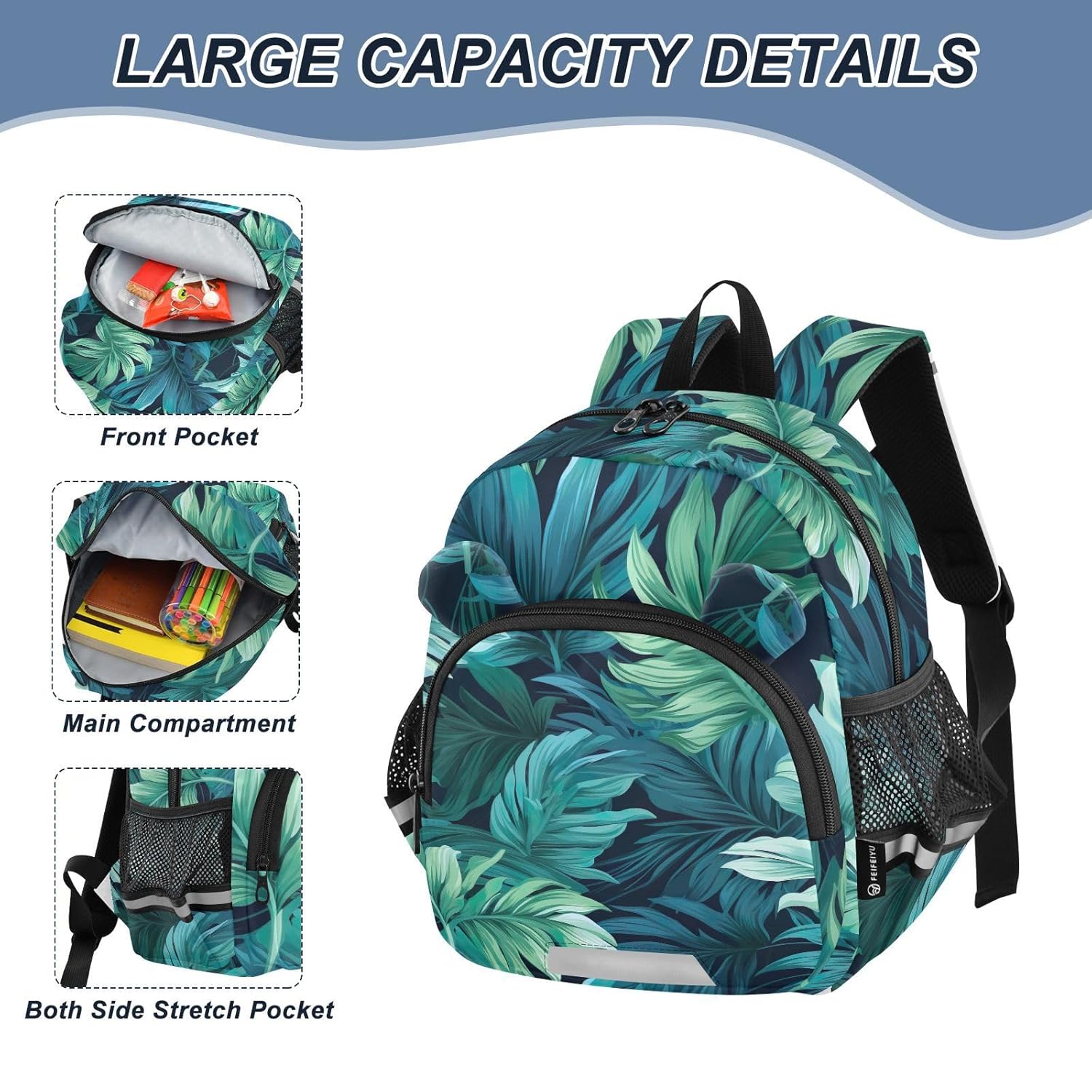 Tropical Green Palms Toddler Harness Backpack for Boys Girls 3-6 Years Kids Backpack with Anti Lost Safety Leash Baby Protection Backpack for Travel Walking Preschool