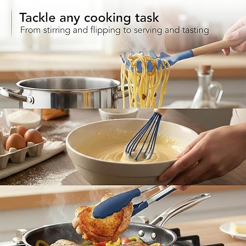 Miniatura 7 de Juego de utensilios de cocina de silicona OVENTE, 17 piezas de herramientas y gadgets de cocina resistentes al calor para utensilios de cocina Azul