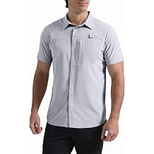 Pioneer Camp Men Fishing Shirts with Zipper Pocket UPF 50+ Lightweight Casual Short Sleeve Button Down Shirts for Men Hiking