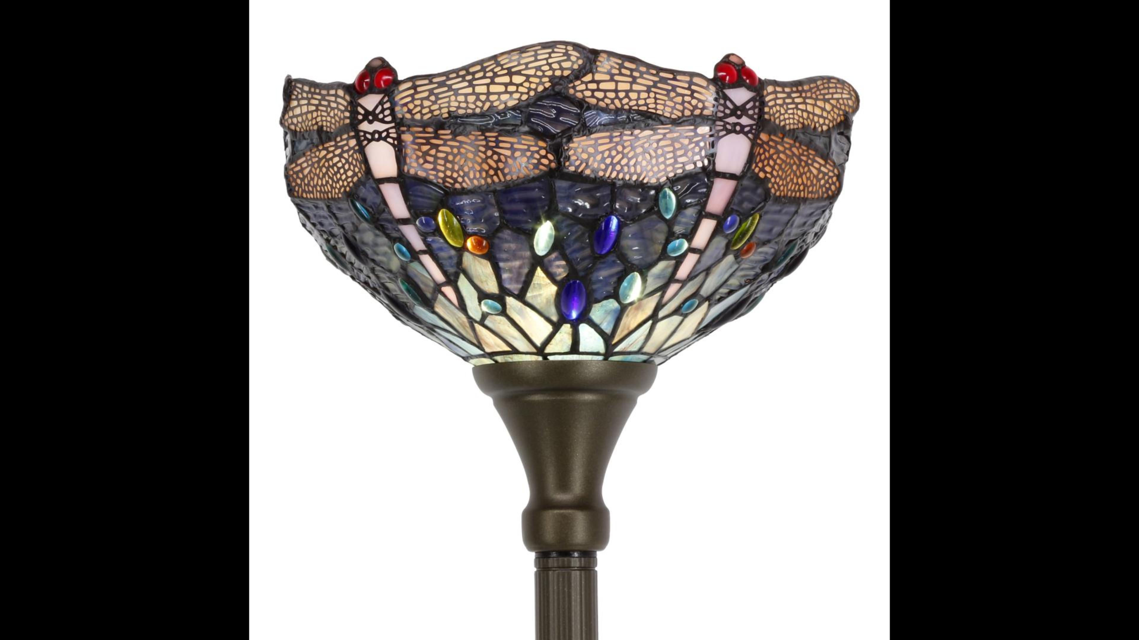 WERFACTORY Tiffany Floor Lamp Sea Blue Stained Glass Dragonfly