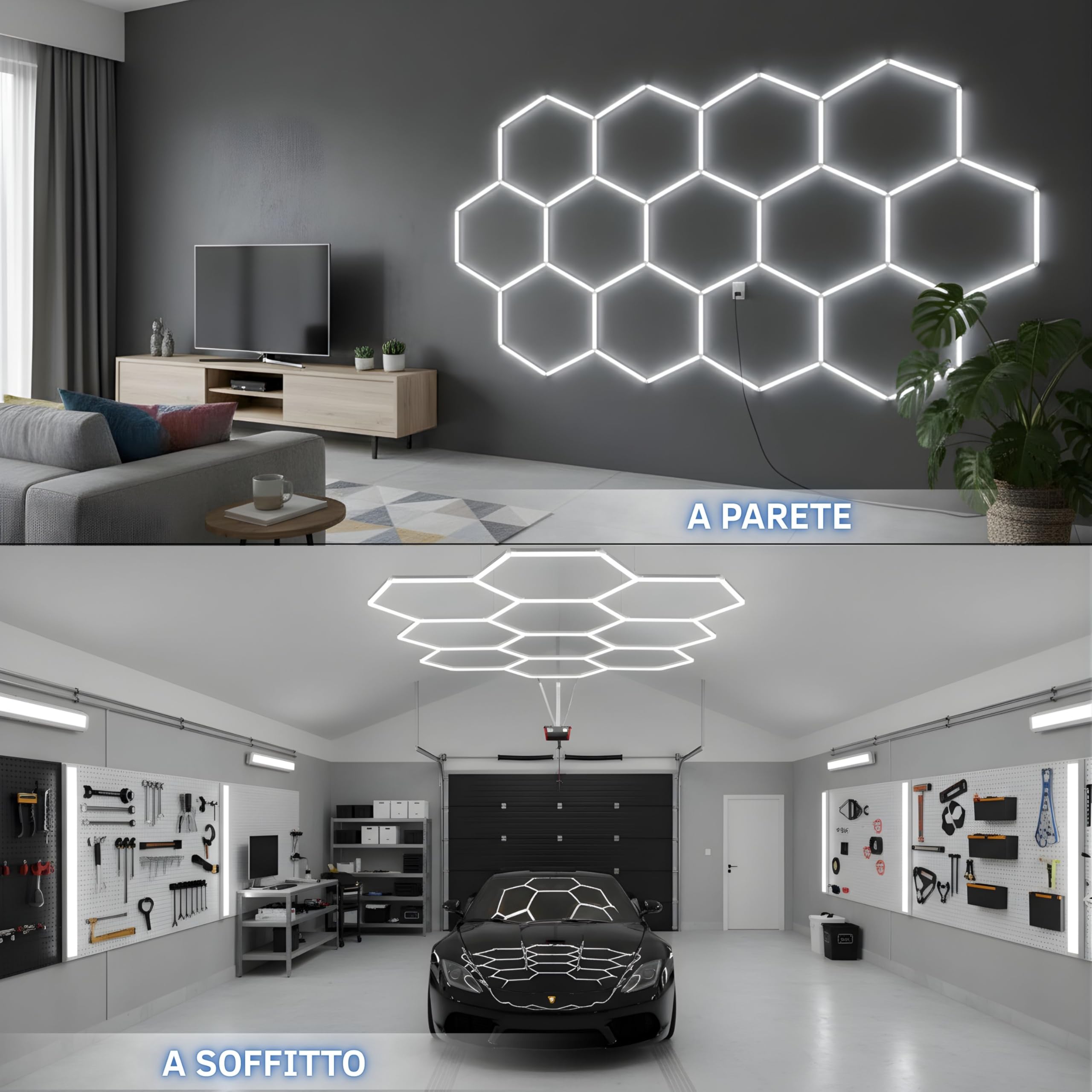 YASTA Plafoniera LED Esagonale 5 Esagoni Garage 168W Luci a Nido D'Ape | Luce Fredda 6500K, Sistema di Illuminazione Modulare Esagonale, Uktra Luminosa, Officina, Palestra e Negozi