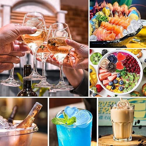 Miniatura 9 de Moldes de hielo de rosas 3D y moldes de hielo en forma de corazón, clip para cubitos de hielo, bandejas grandes para cubitos de hielo, hacen 6