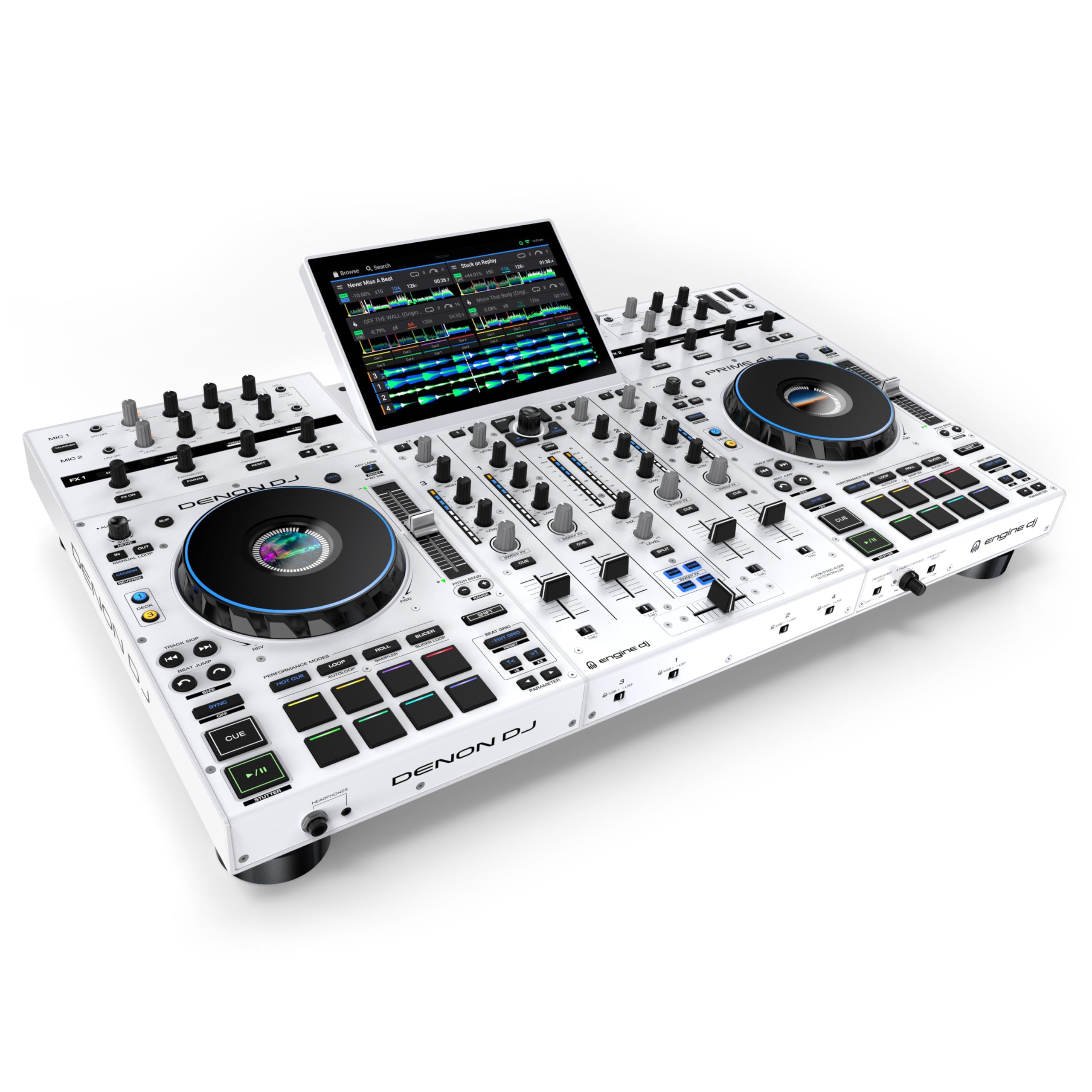 Denon DJ Prime 4+ White Edition Bağımsız 4 Deck DJ Sistemi – 10.1'' HD Dokunmatik Ekran, Wi-Fi Müzik Yayını, Engine DJ, Stems, Bluetooth (Beyaz)