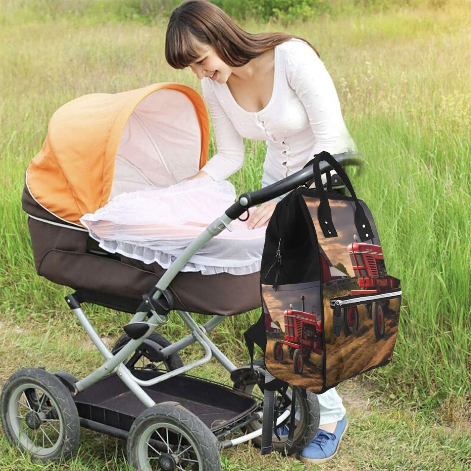 Wickeltasche mit Blumenmuster, großes Fassungsvermögen, wasserdichter Mama-Rucksack, modischer Reiserucksack