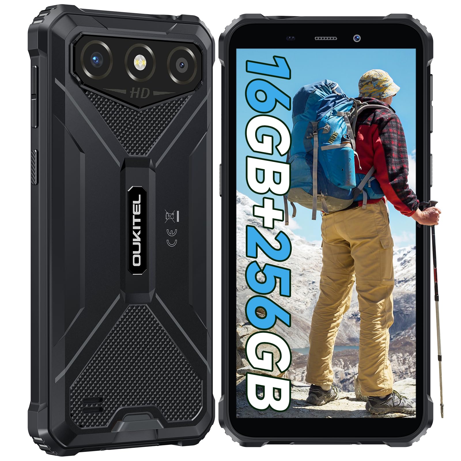 OUKITEL G3 Rugged Smartphone, 16GB+256GB/1TB Telefono Indistruttibile, 6300mAh Batteria, 6.0" Cellulare da Lavoro, 13MP+5MP Fotocamera, Android 14, 4G Dual SIM/IP68/IP69K/GPS/OTG/FACE ID/3.5mm Jack