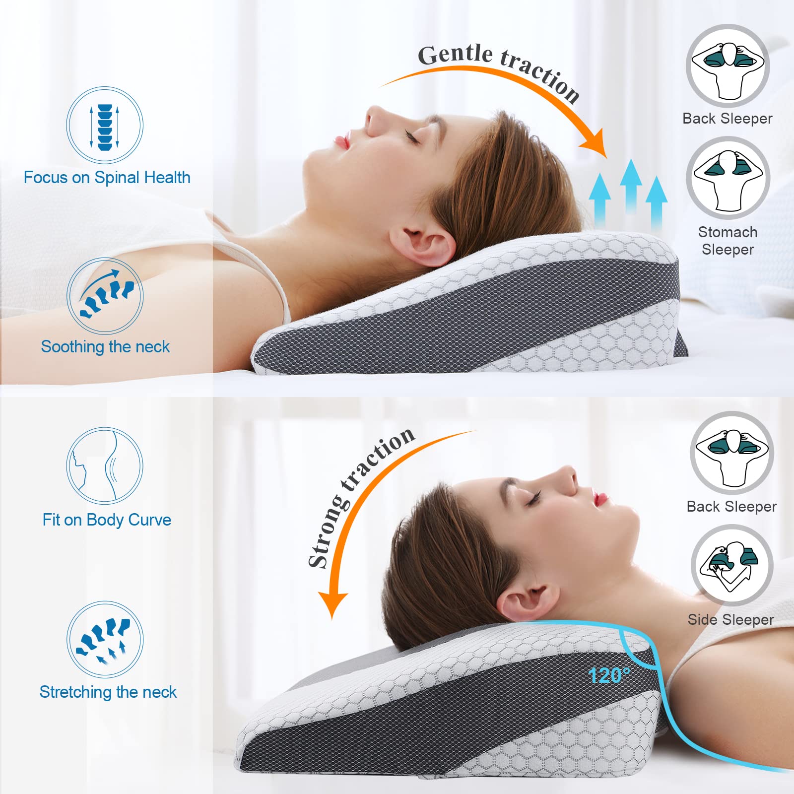 IKSTAR Cervical Neck Pillow for Neck Pain, Memory Foam Neck Pillow for