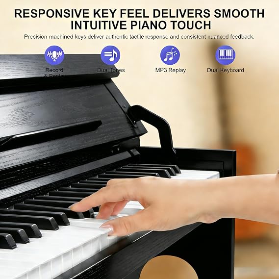 Digital Piano Keyboard 88 key,Semi-Weighted Electric Piano,Wooden Desk Full Size Upright Electric Piano, Acoustic Piano for Beginners,Triple Pedal,USB-MIDI Compatibility (Black)