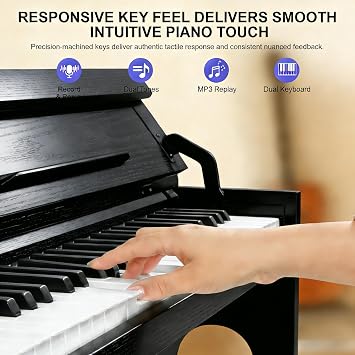 Digital Piano Keyboard 88 key,Semi-Weighted Electric Piano,Wooden Desk Full Size Upright Electric Piano, Acoustic Piano for Beginners,Triple Pedal,USB-MIDI Compatibility (Black)