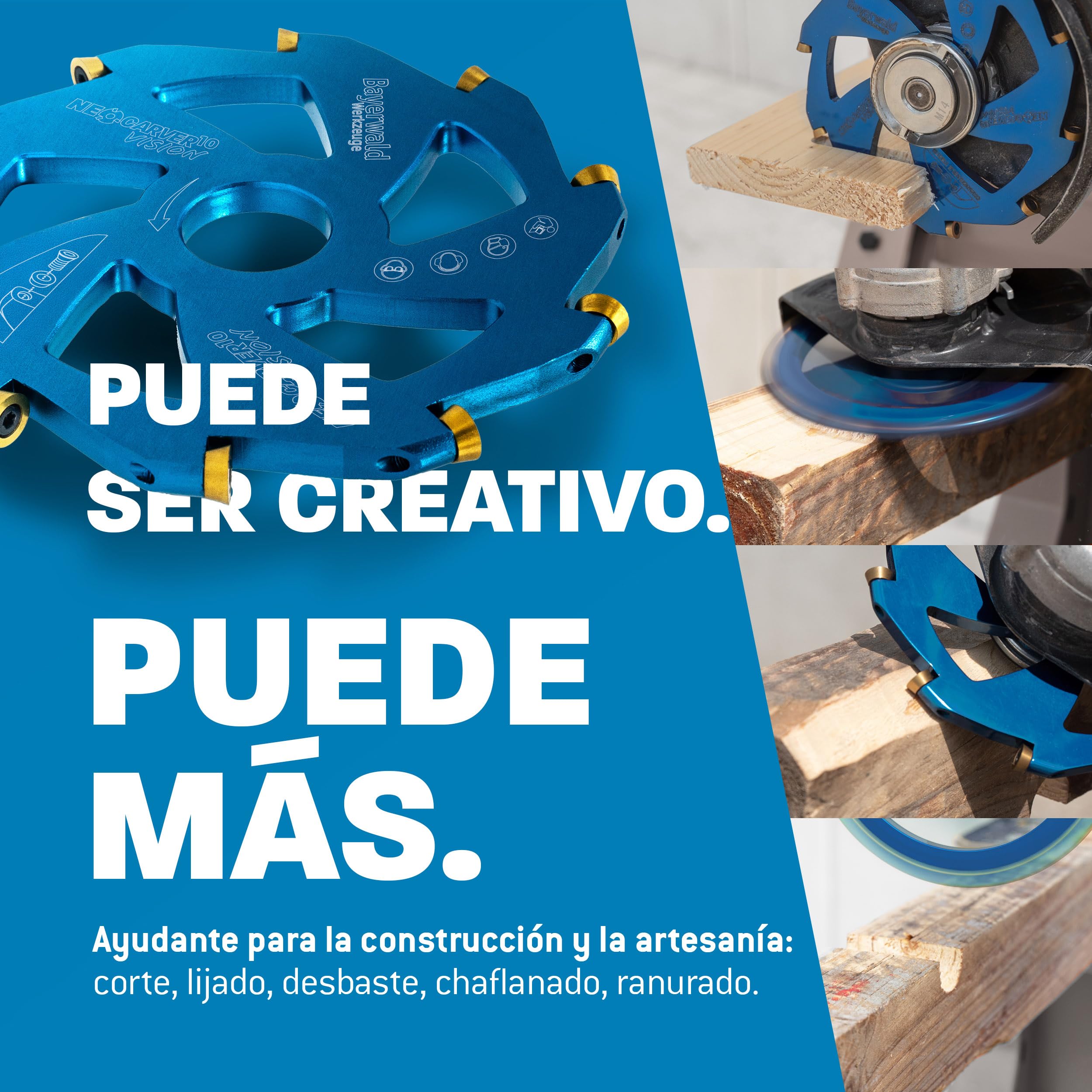 Bayerwald NeoCarver 10 Vision V2 - Disco de fresado de metal duro para madera - Fresa para tallar madera de aluminio para amoladora angular para separar, lijar, desbastar, etc. - Diámetro de 115 mm x