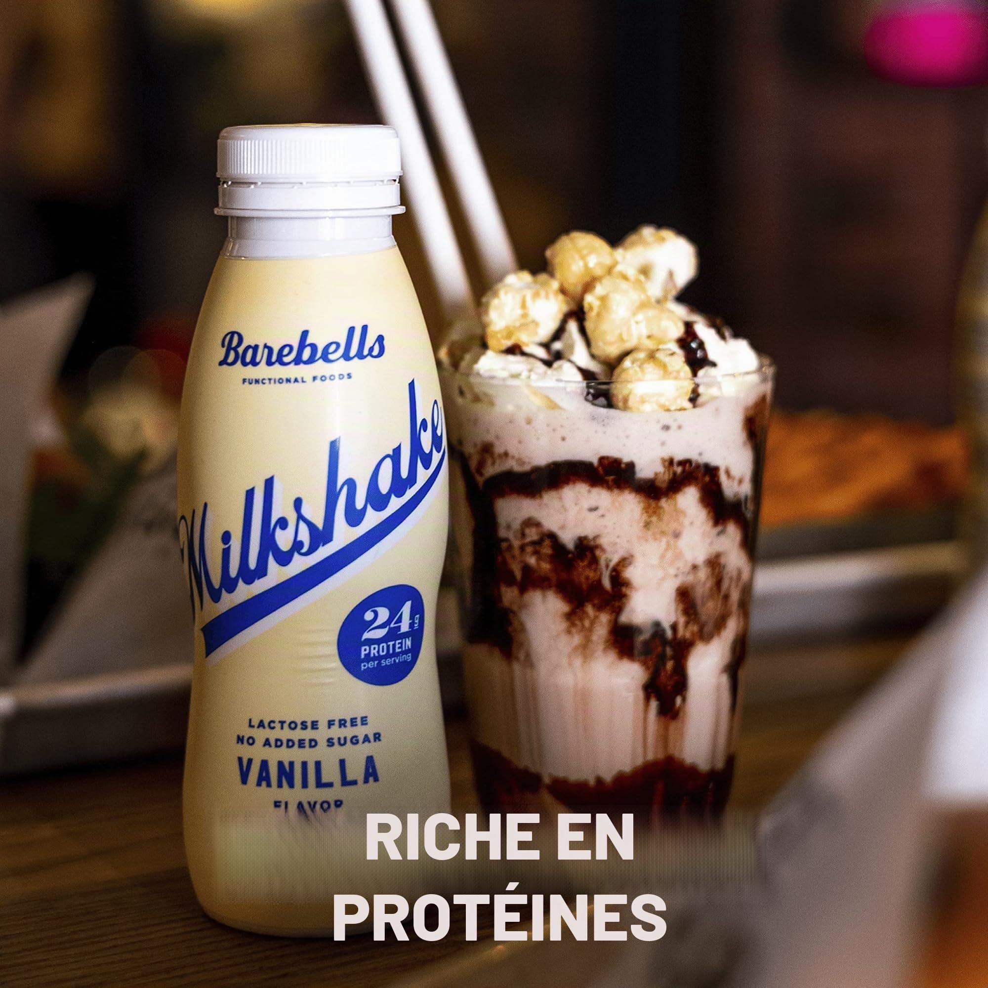 Barebells Shake crémeux aux protéines, milkshake à la vanille, 8 x 330 ml