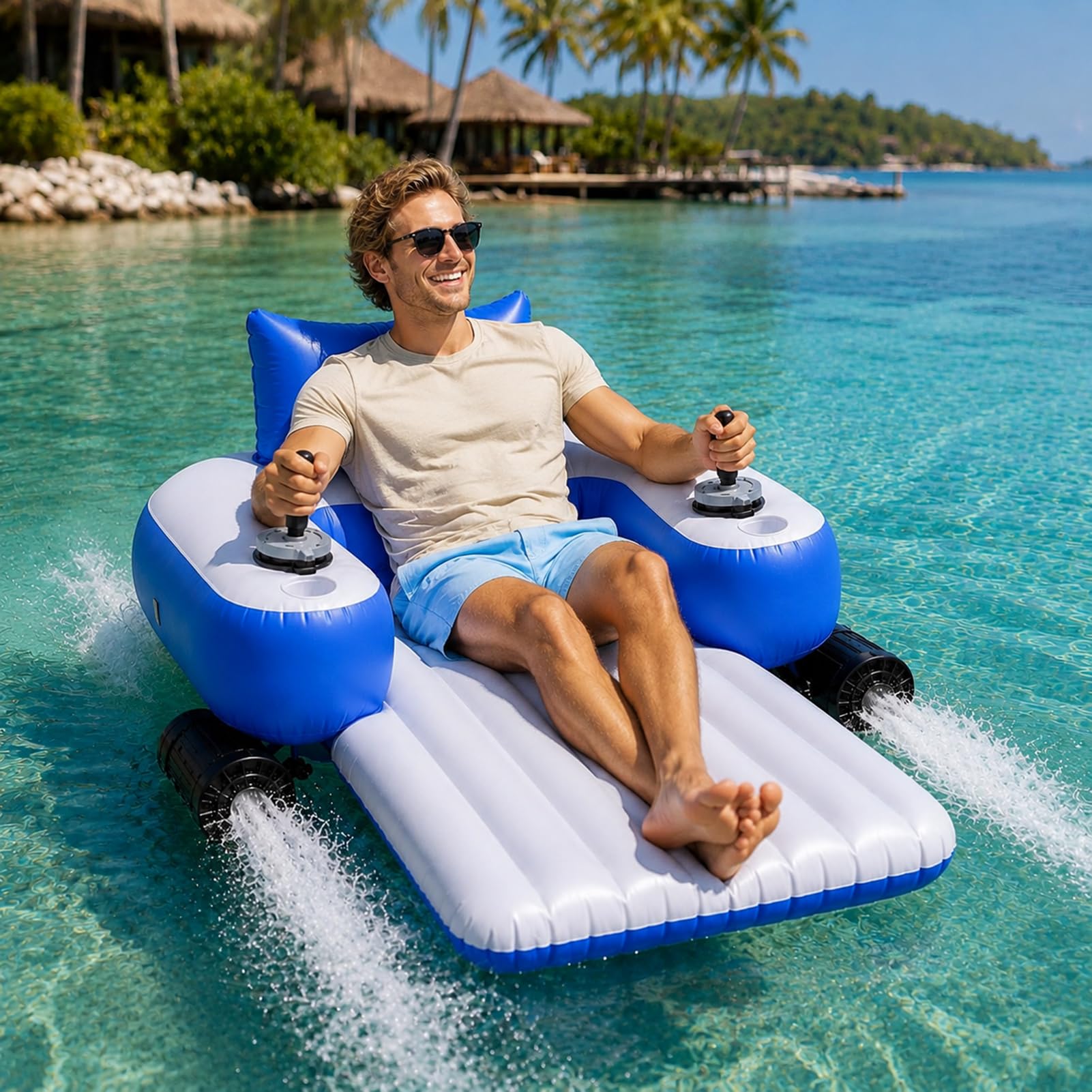 Suyaoquant Motorized Pool Lounger with Joystick Control 360° Rotation