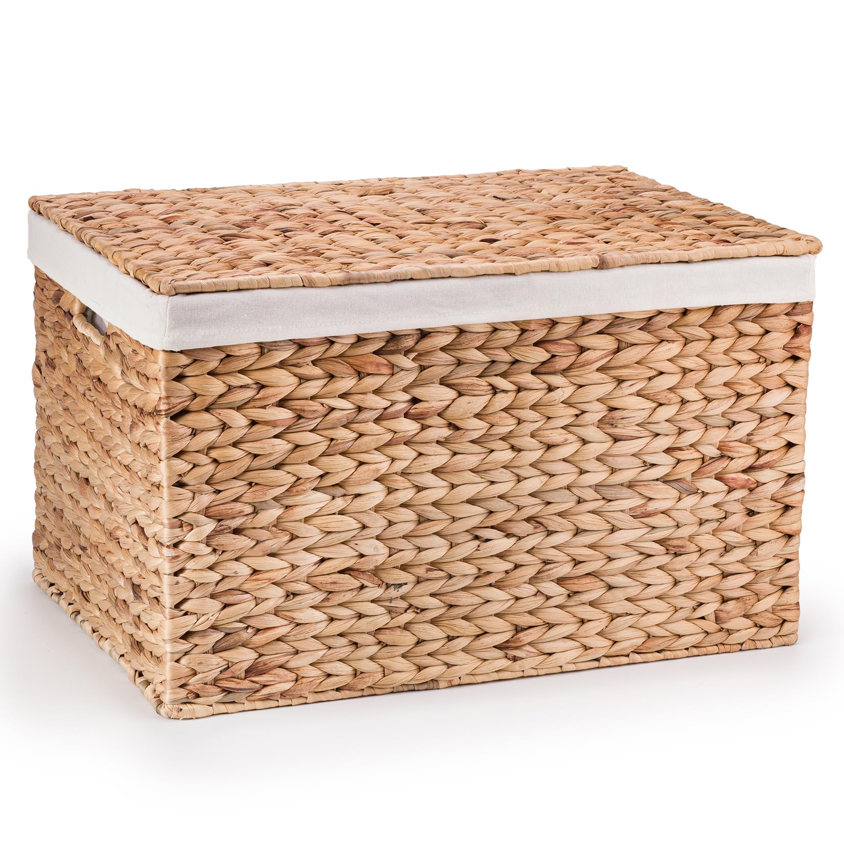 Woodluv Brown Large Rectangular Handwoven Water Hyacinth Storage Trunk With Lining & Inset Handles, 54 X 38 X 33 Cm (L/W/H)