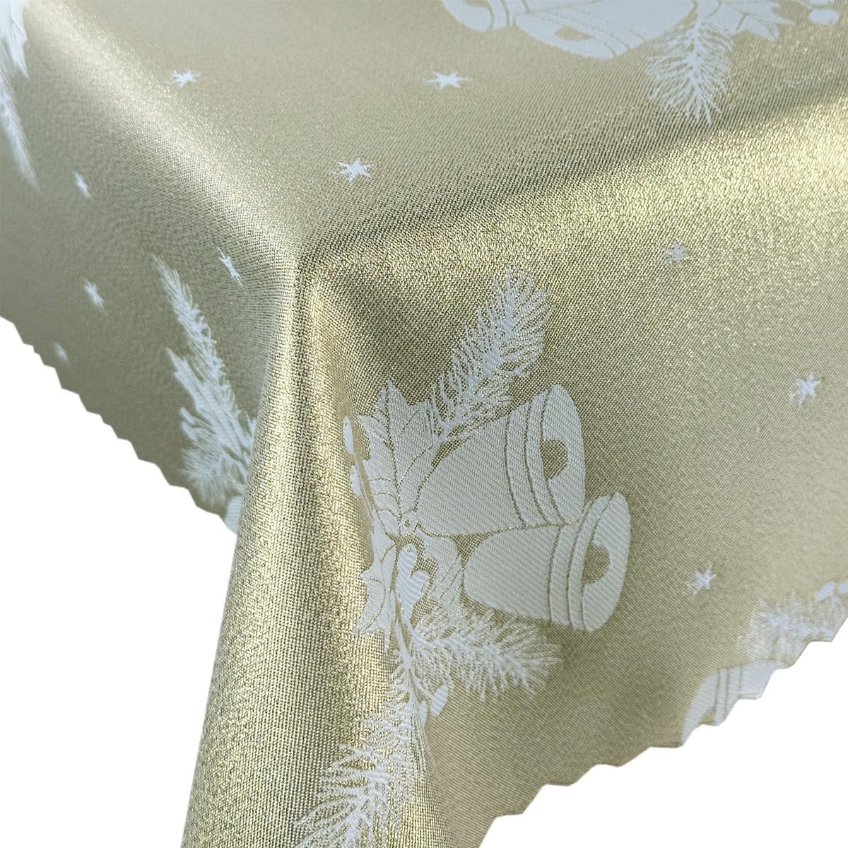 Tovaglia natalizia oro bianco campane natalizie - double face e antimacchia - (Z-3604) 160 x 260 cm