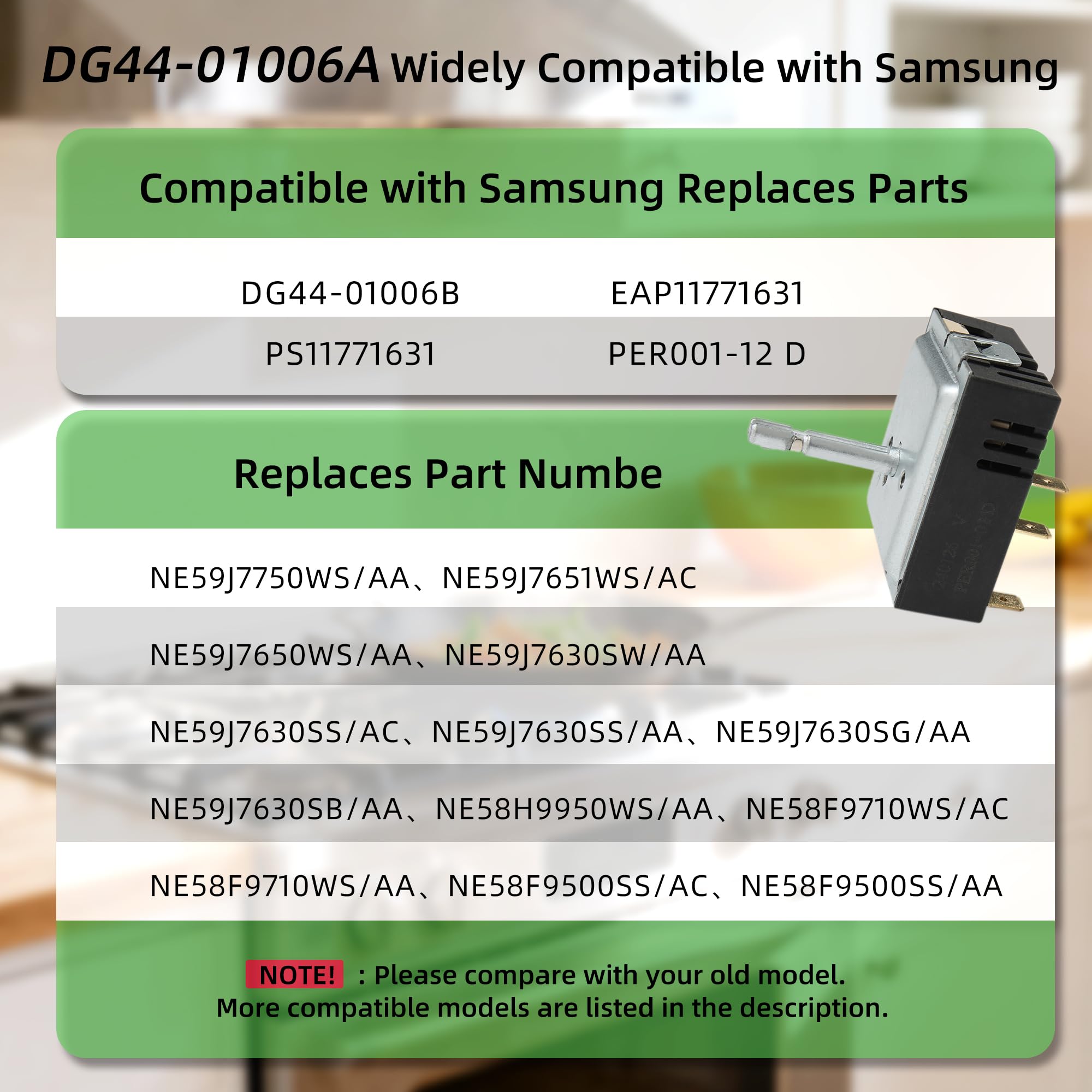 DG44-01006A Control Switch Compatible with Samsung, DG44-01006A Replaces Parts: PER001-02 D, NE58F9500SS, 3282716, AP5800762, PS8764900, EAP8764900 — view 2