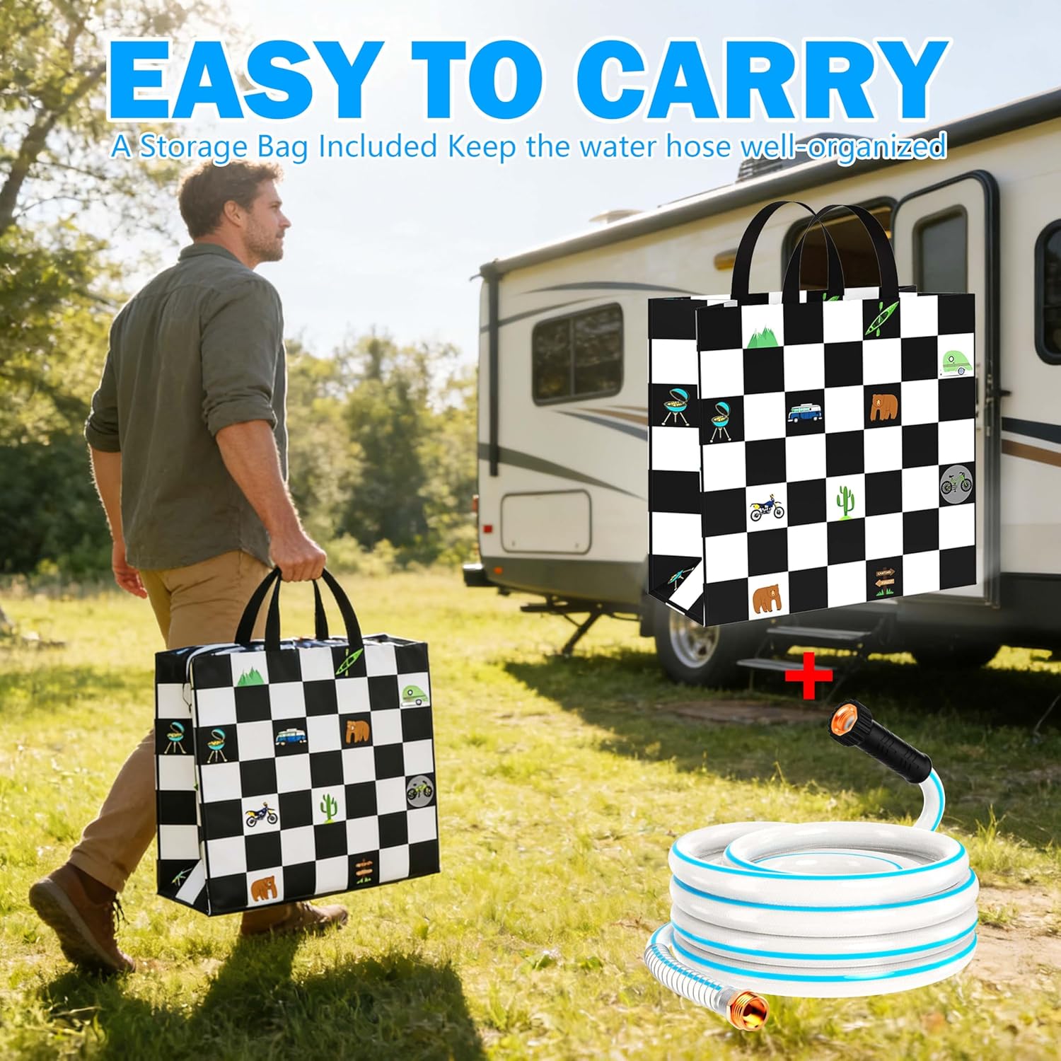 RV Water Hose, 5/8" Premium RV Drinking Water Hose for RV, Camping, Marine, Trailer and Truck, BPA Free, Anti-Kink and Leak-Free, Drinking Water Safe (White, 50FT)