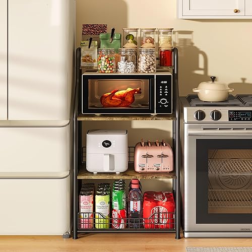 Miniatura 4 de Sonyabecca Soporte de microondas con almacenamiento de 4 niveles, estantes para panaderos para cocinas, carrito de microondas para barra de café con