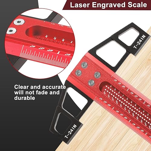 Miniatura 4 de Regla cuadrada en T de aluminio de 24 pulgadas, regla cuadrada en T para carpintería, herramientas de medición y diseño para carpintería, regla de