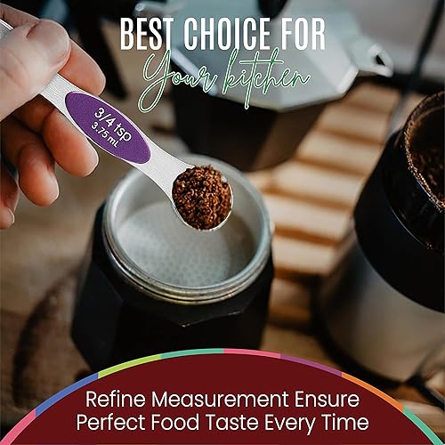 Miniatura 9 de Juego de 9 cucharas medidoras magnéticas de acero inoxidable, apilables, de doble cara, cucharas medidoras para medir ingredientes secos y líquidos,