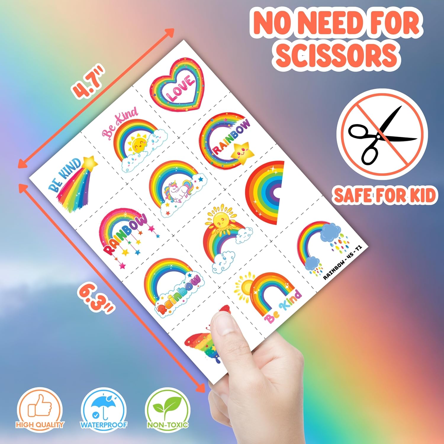 72pcs Rainbow Party Favors Temporary Tattoos