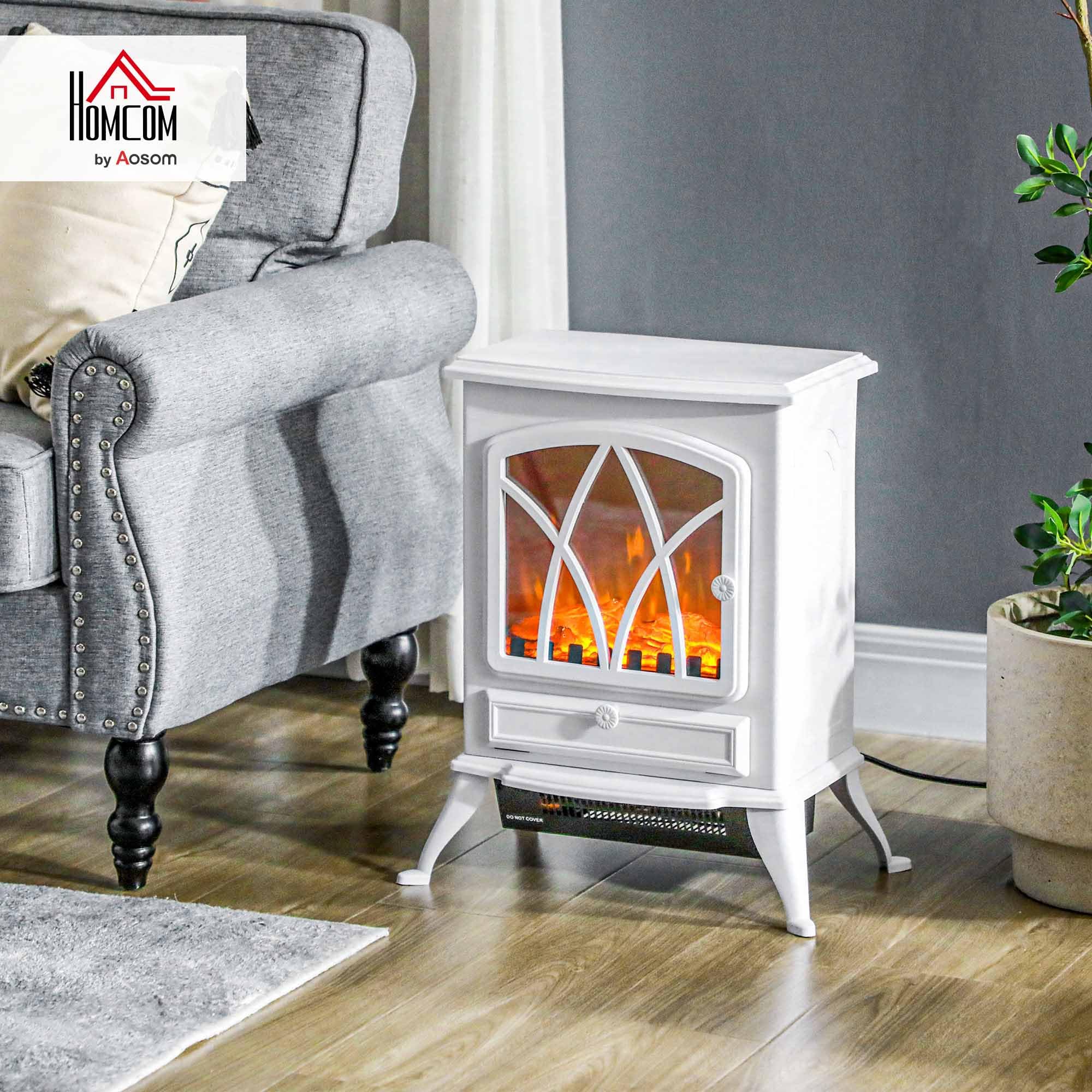 HOMCOM Camino elettrico riscaldante, fiamma LED, 1000/2000W, Bianco | Camino elettrico, decorativo, fiamma elettrica, stufa