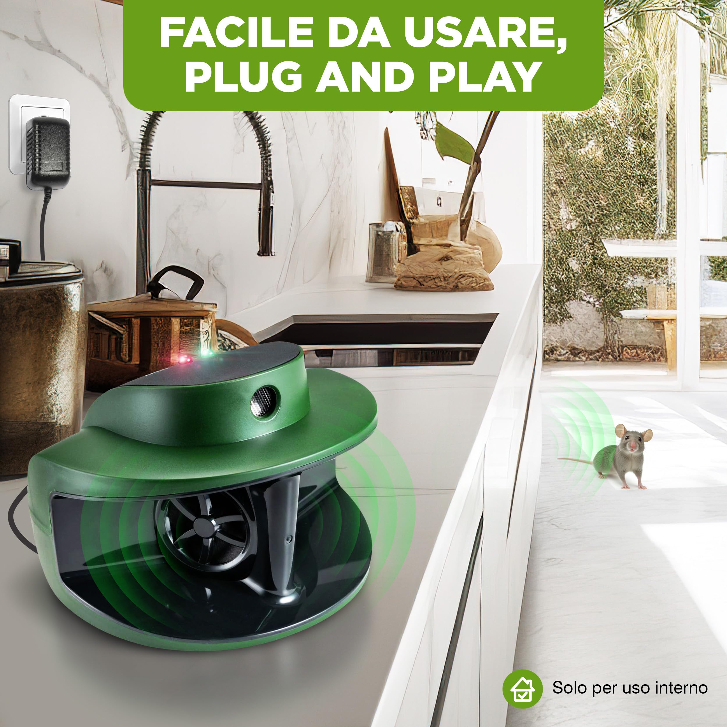 ISOTRONIC repellente topi ultrasuoni ratti scarafaggi procioni parassiti casa cantina giardino senza veleno portata 40m² 2 unità efficace interno esterno protezione difesa dissuasore stop insetti