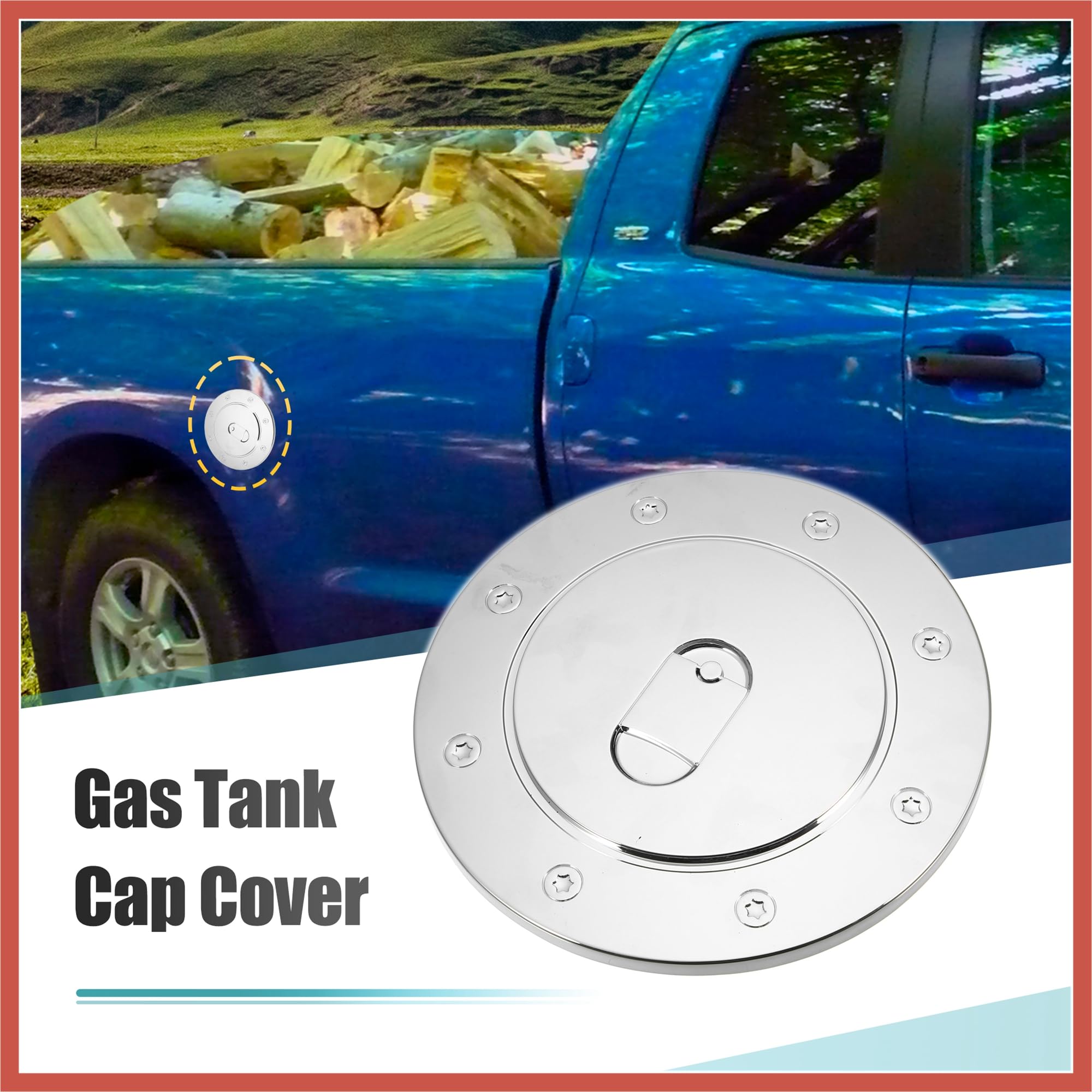 ACROPIX Chrome Plated Fuel Tank Filler Cap Cover Decoration for Toyota Tundra 2007-2019 Stick-on Gas Door Filler Cover Silver Tone Car Parts