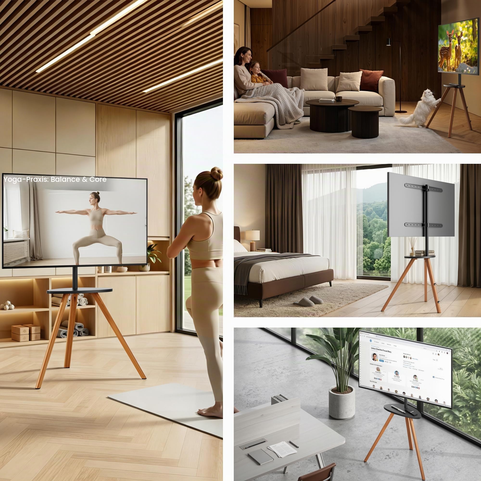 PEGZONE TV Ständer für 45 bis 65 Zoll LCD LED OLED Bildschirm bis zu 40 kg | Tragbarer TV Staffelei Holz mit Holztablett, Tripod TV Standfuss höhenverstellbar schwenkbar, Max VESA 600x400mm,für Haus