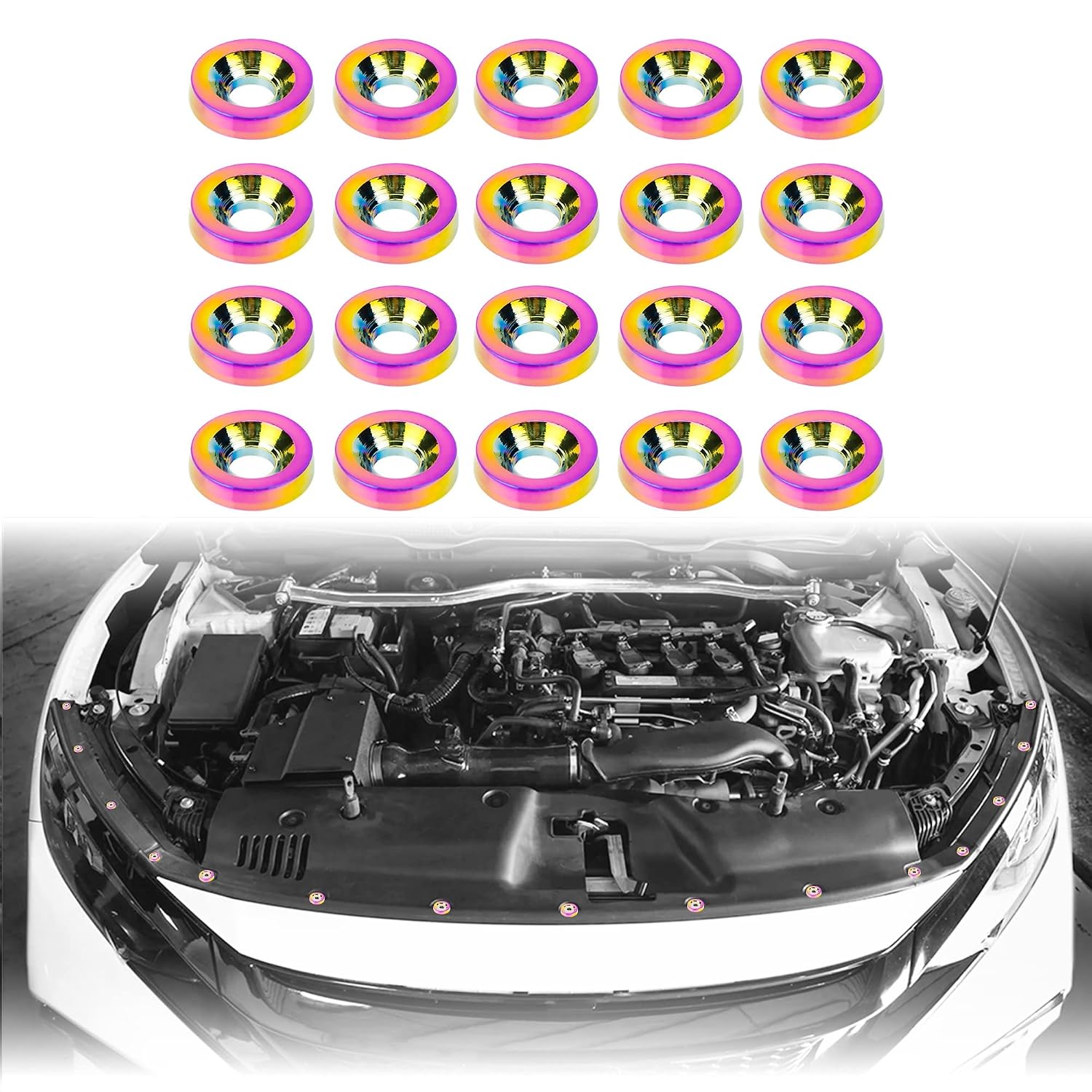 20 Pieces CNC Billet Aluminum Washer Kit for Bumper Fender Washer, Bumper Washer Bolt, License Plate, Engine Bay Dress Up (Chrome)