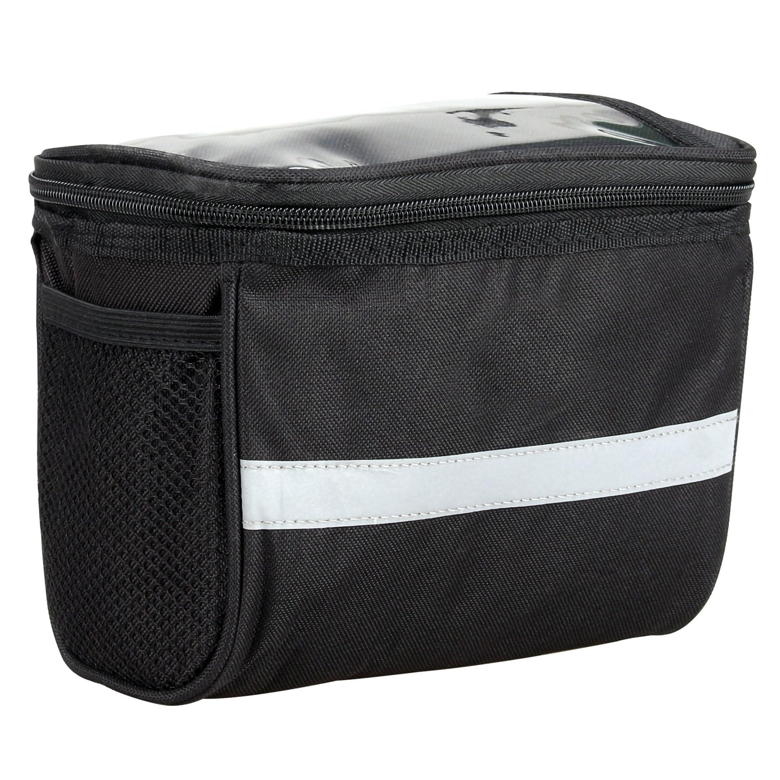 Borsa da manubrio per bicicletta, borsa anteriore per bicicletta, con strisce riflettenti, borsa per telaio della bici, borsa portaoggetti professionale, accessori per bici (nero)