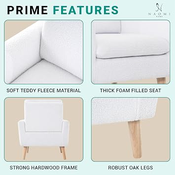 Naomi Home Frida Modern Accent Chair with Plush Fabric, Ergonomic Indoor Lounge Chair, Comfy Arm Chair for Bedroom & Living Room Chairs with Oak Legs and Thick Cushioning
