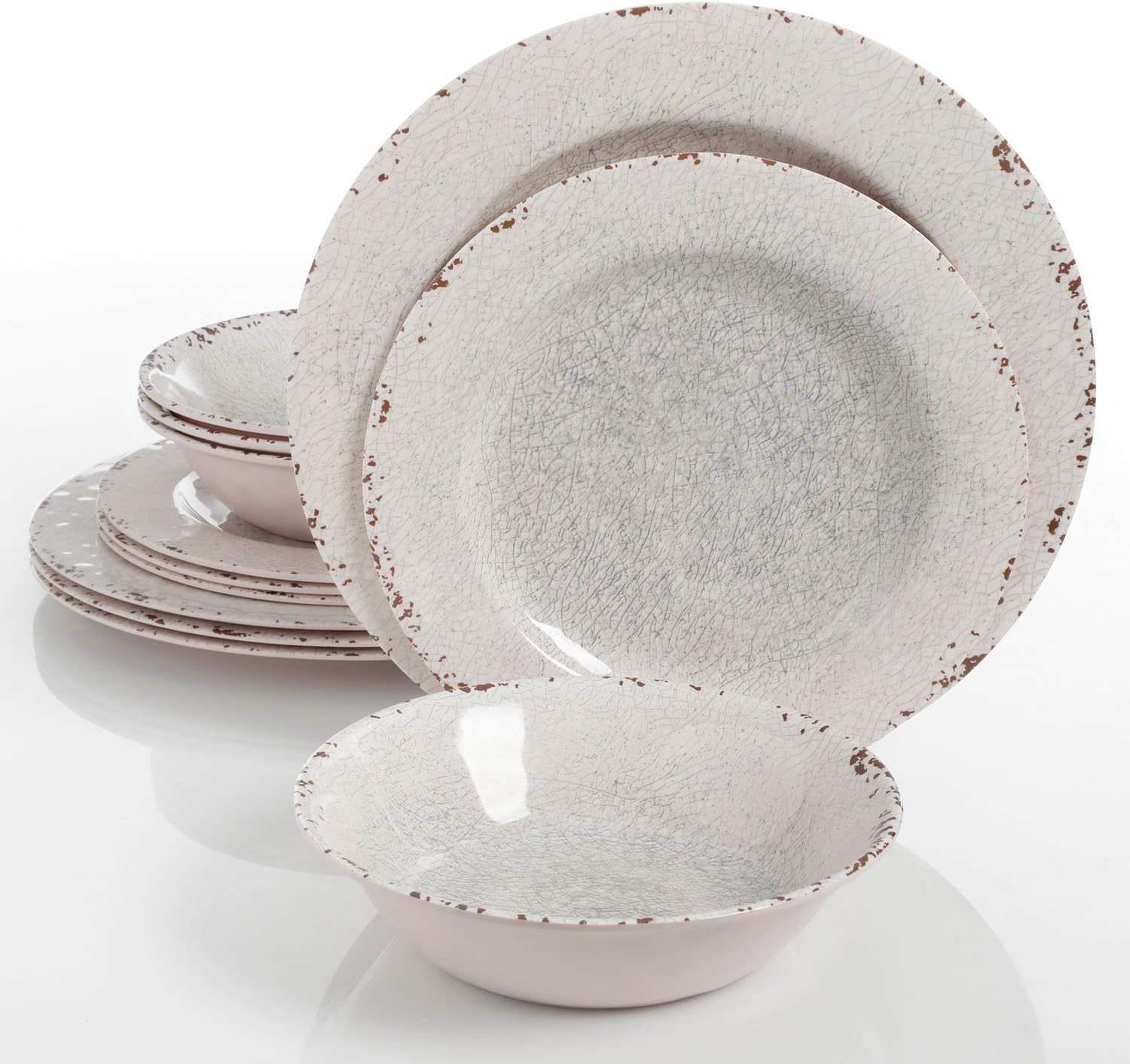 Studio California Mauna 12 Piece Melamine Dinnerware Set, Ice