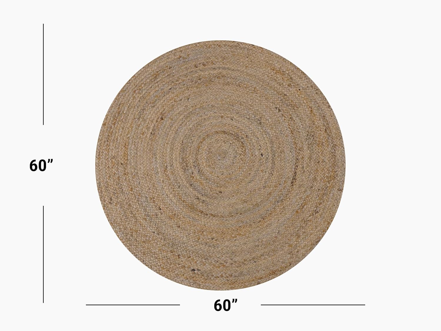 5 feet Jute Hand Woven Area Rug, Reversible, Rectangular, Solid Farmhouse Design, Natural Fiber, for High Traffic Areas, Bedroom, Living Room, Dining Room, Hallway, Office, Kitchen.