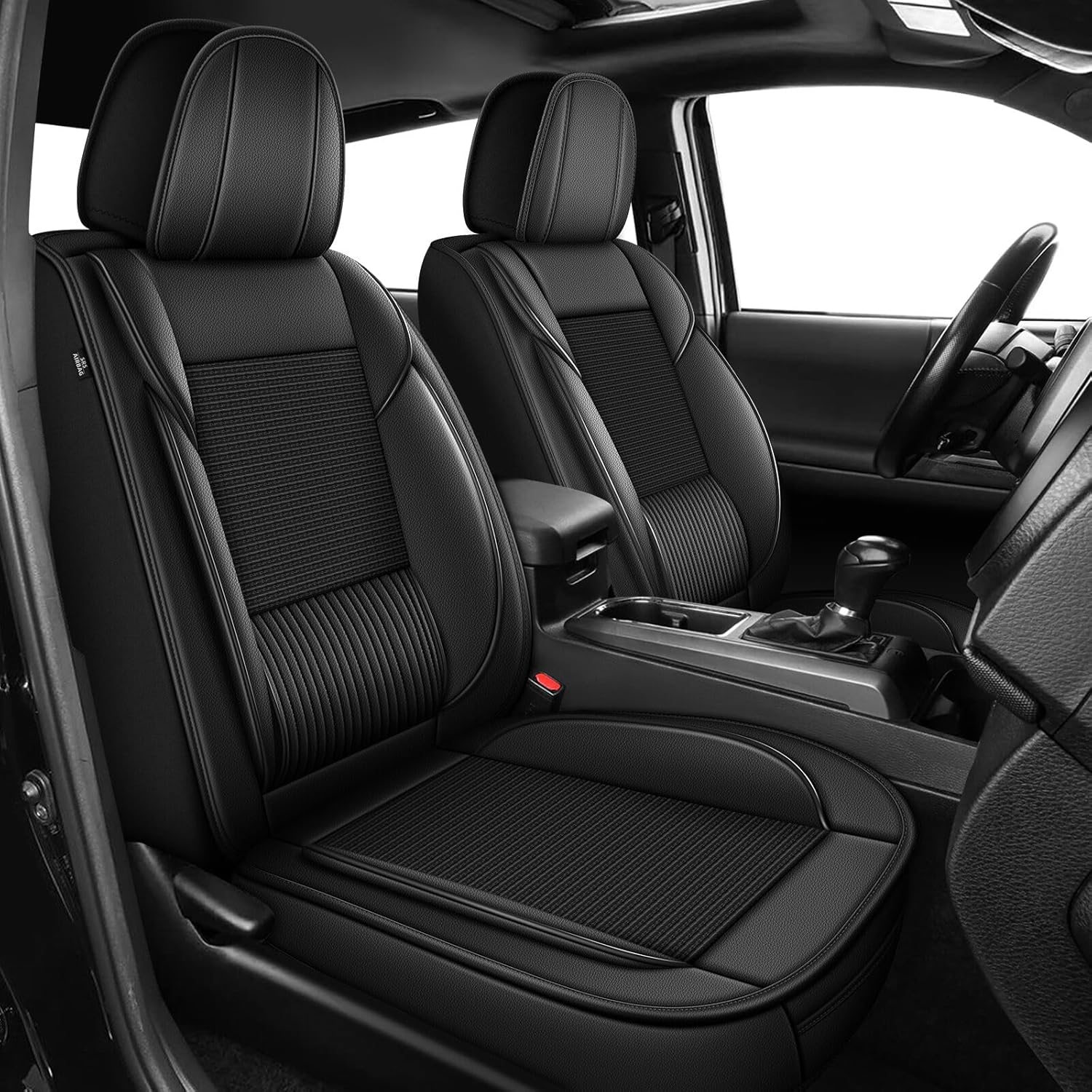 for Toyota Tacoma Seat Covers 2024 2025 2026 Leather & Waterproof Seat Protectors(2 Front Seat, Black)