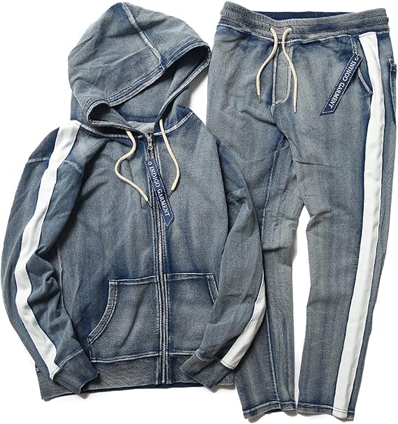 Amazon 外でも着れるお洒落スウェット カットデニム マウマロア フード付きパーカー ジョガーパンツ セットアップ ルームウェア トレーニングウェア メンズ レディース ユニセックス シンプル おしゃれ お洒落 ジャージ スポーツ 長ズボン 人気 スエット