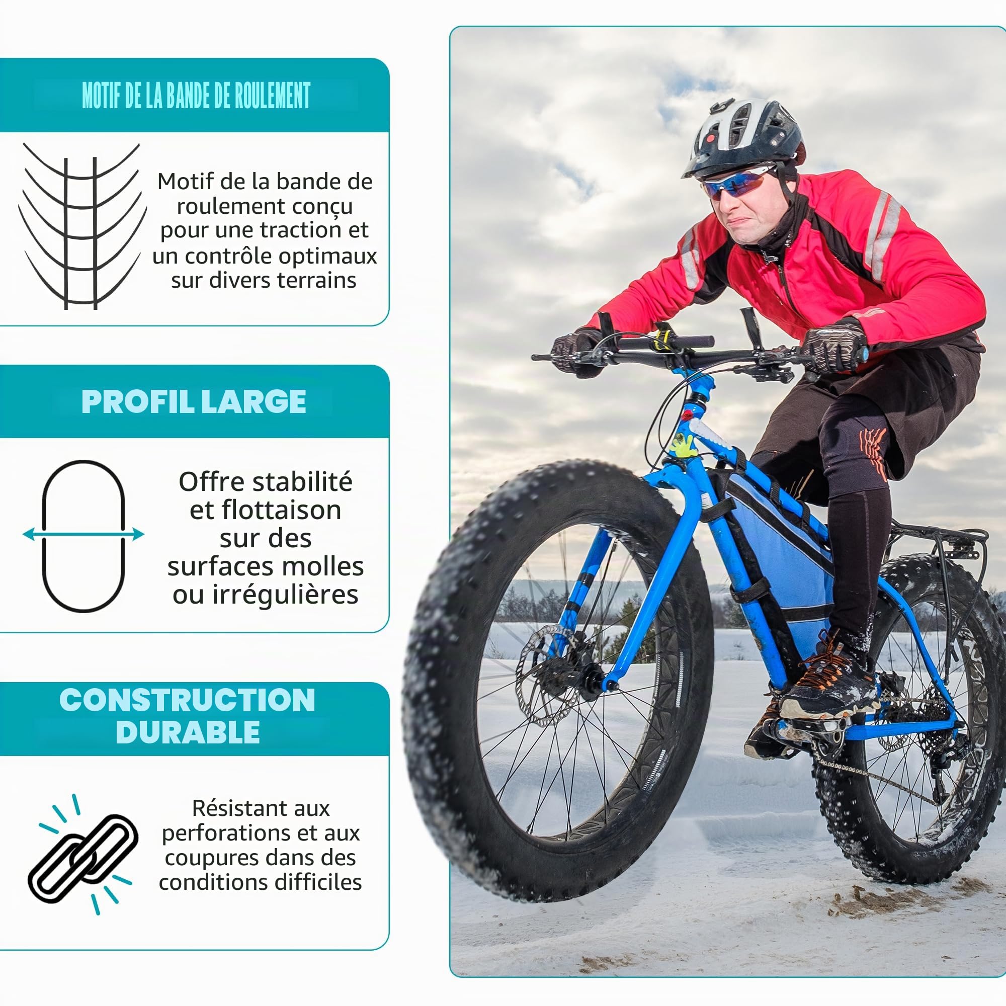 ZUKKA Pneu de vélo 20/24/26" Fat Tire 20/24/26 x 3,0 Pouces pour vélo électrique, VTT, vélo de Montagne, Pneu de Neige Heavy Duty Haute Performance résistant à l'usure