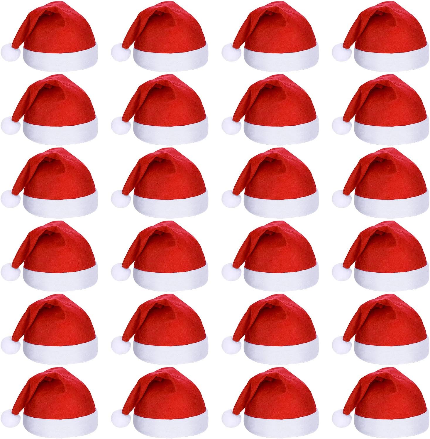 Geyoga 24 Pcs Soft Santa Hat Bulk Women Men Christmas Non Woven Fabric Santa Claus Hat with Pom Xmas Party Supply Decor
