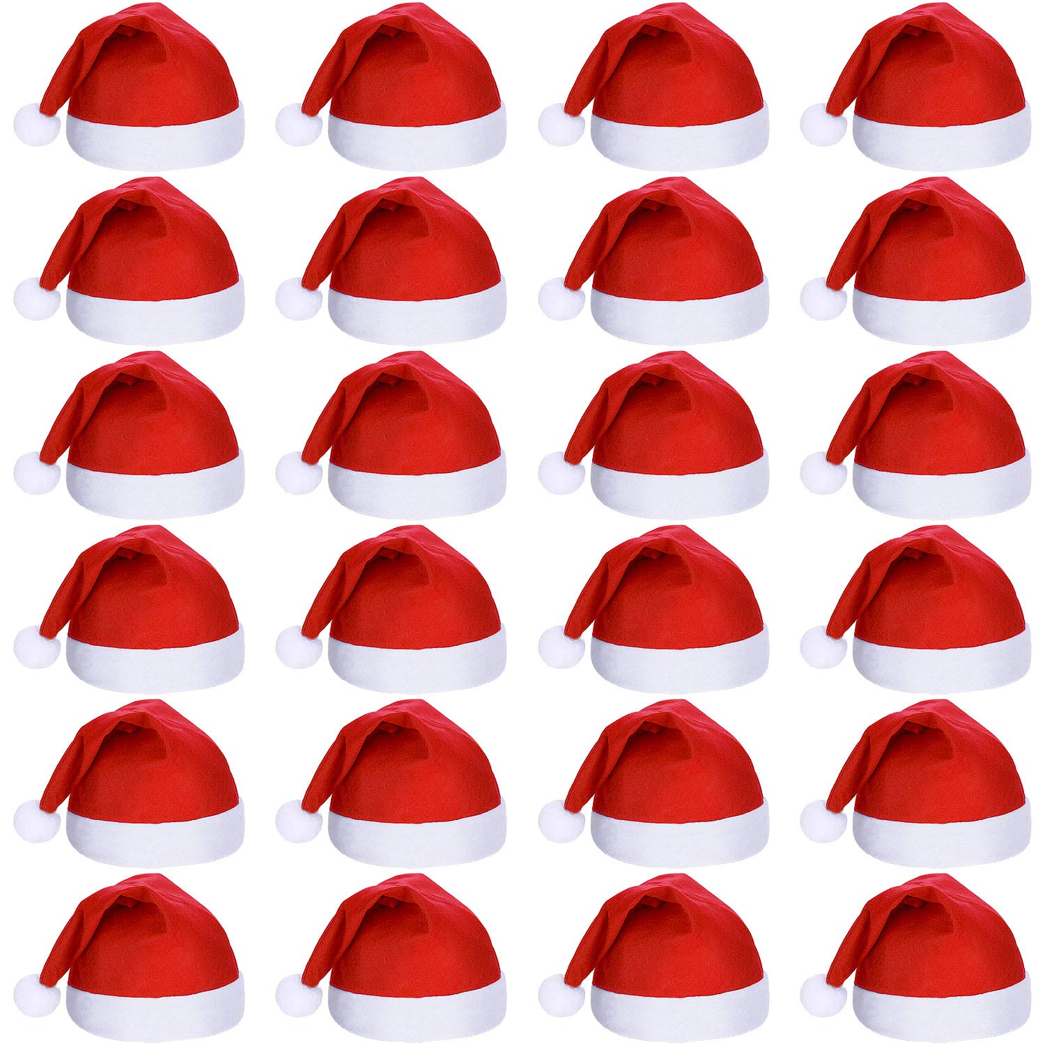 Geyoga Lot de 24 bonnets de Père Noël doux en vrac pour homme et femme en tissu non tissé avec pompons (30 x 40 cm, rouge)