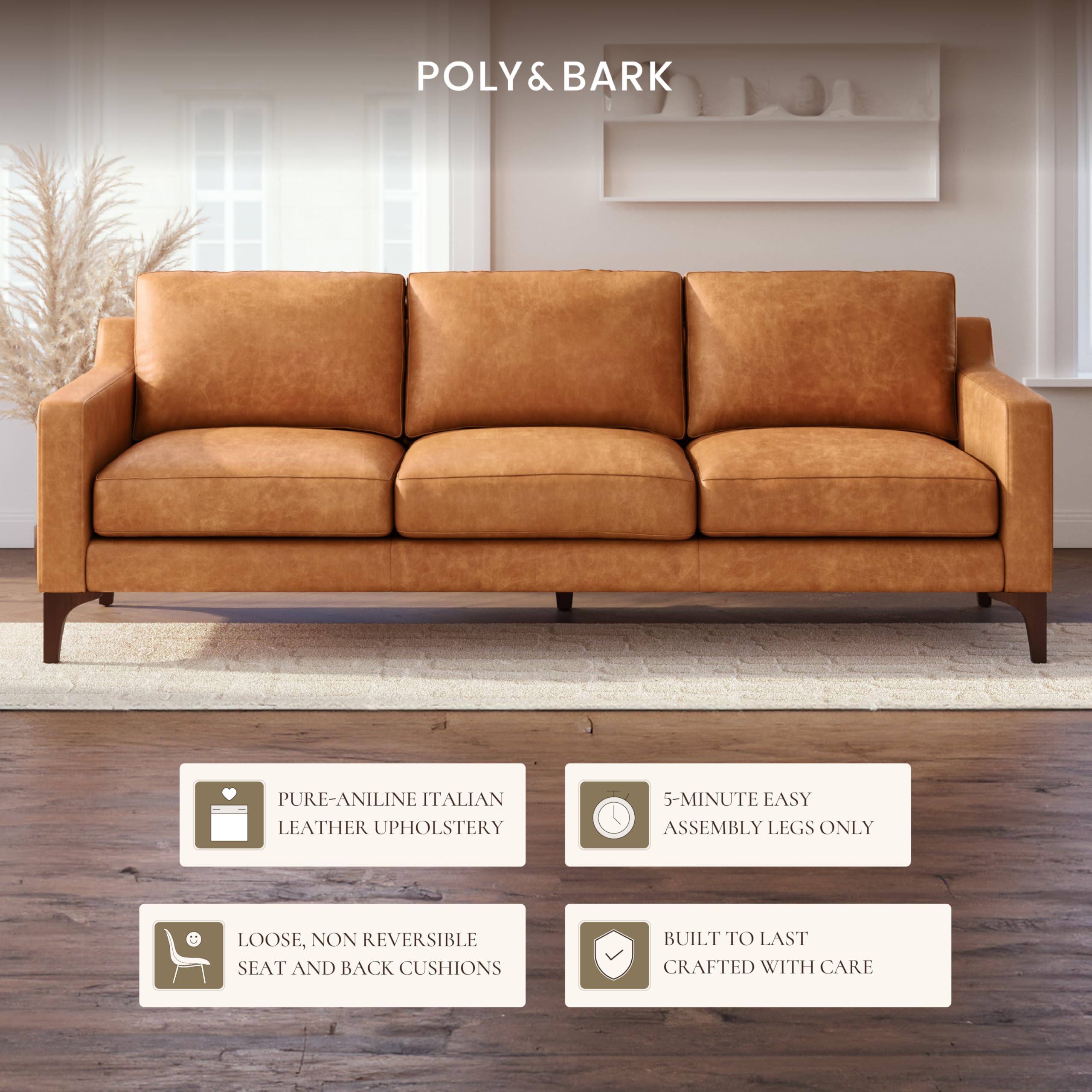 Amazon｜ポリとバークソレントレザーモダンソファコニャックタン