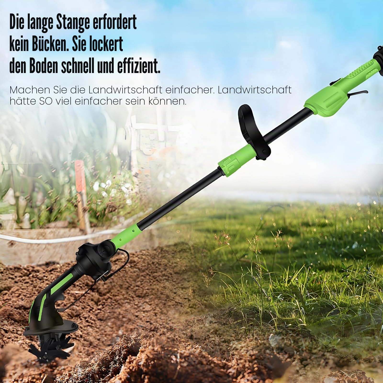 2-in-1 Akku Motorhacke 21V mit Akku, Elektrische Handgartenfräse kabellos, Leichte Bodenfräse mit 10cm Arbeitsbreite & -Tiefe, 2300RPM, für Beet, Hochbeet, Blumenbeet & Gemüsegarten (2 Batterien)