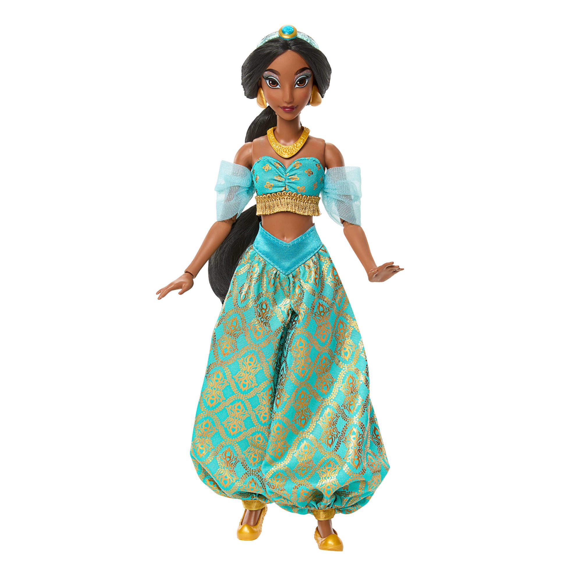 Mattel Disney Princesas Sparkling Princess Jasmine Muñeca y Accesorios con Ropa, Zapatos, Collar y Pendientes de Quita y pon, Inspirada en la película, JMP63