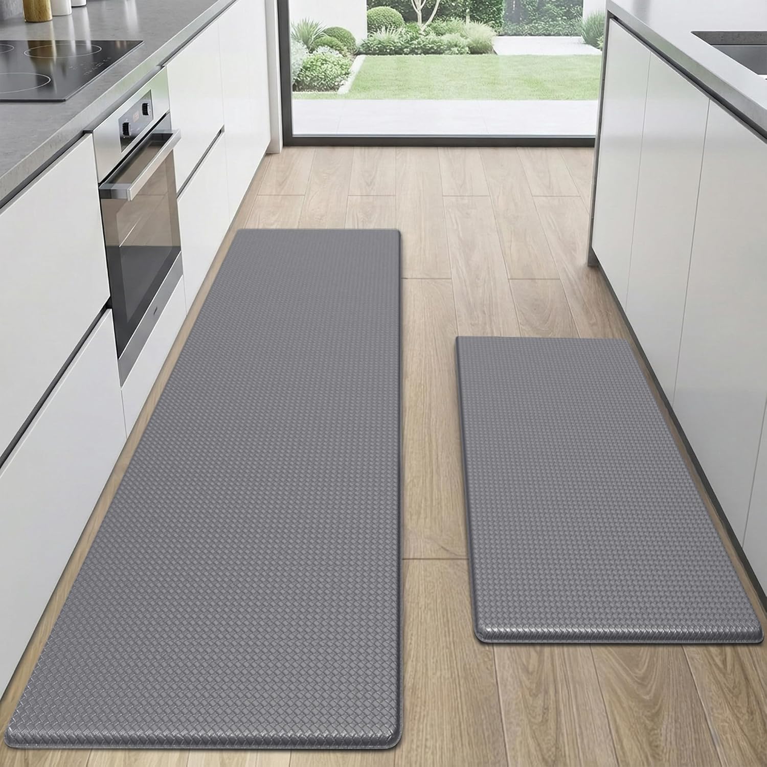 Kitchen Mats for Floor 2 Piece - 17"x29"+17"x59" Anti Fatigue Mats for Kitchen Floor - Non Slip Cushioned Rugs for Standing - Grey